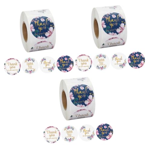 HOMSFOU 3 Rollen Danke Sticker Rundaufkleber mit Goldprägung Selbstklebende Etiketten für Einladungen Hochzeiten und Partys für Deko und Dankesbotschaften von HOMSFOU