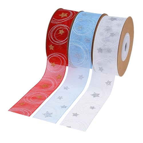 HOMSFOU 3 Rollen Weihnachtsband Sternmotiv Polyester Geschenkband für Geschenkverpackung und Weihnachtsdeko in Weiß Blau Rot Festliches Bastelband für Partydekoration und DIY HOMSFOU 3 Rollen Weihnachtsband Sternmotiv Polyester Geschenkband für Geschenkverpackung und Weihnachtsdeko in Weiß Blau Rot Festliches Bastelband für Partydekoration und DIY von HOMSFOU