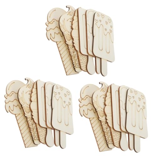 HOMSFOU 3 Sätze Holzspäne Lackieren Eiscreme Dekorationen Zapfen Eisform Unfertige Eisscheiben Am Stiel Unfertiges Und Kreativer Holzausschnitt 30 Stück * 3 von HOMSFOU
