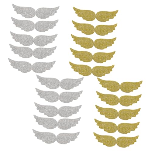 HOMSFOU 3 Sätze Strass Aufbügler Engelsflügel Patches Für Kleidung Diy Applikationen Zur Reparatur Von Jeans Taschen Und Jacken Dekorative Hotfix Flicken Gold Und Silber 20 Stück * 3 von HOMSFOU