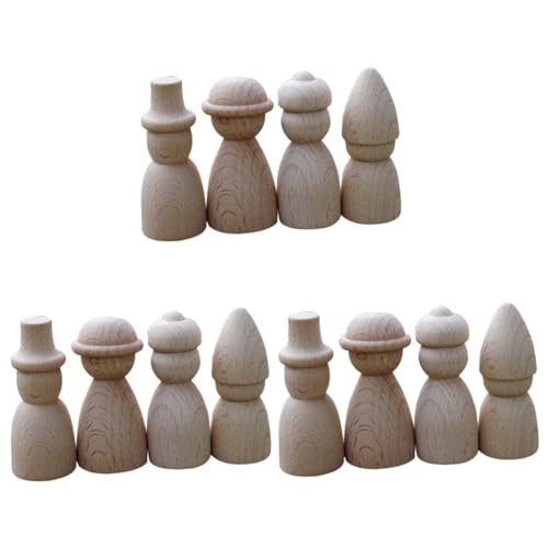 HOMSFOU 3 Sätze Teiliges Unbemalte Holzfiguren Diy Peg Dolls Für Kreative Bastelmaterialien Für Malprojekte Und Unifarbene Holzpuppen Zum Gestalten Und Dekorieren 4 Stück * 3 von HOMSFOU