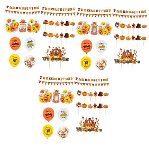 HOMSFOU 3 Sätze Truthahn-ahornblatt-luftballons Kürbis-dekor Paillettenanzug Thanksgiving-cupcake-dekor Thanksgiving-kuchendekoration Erntefest Pailletten-outfit Emulsion Anhänger Haushalt von HOMSFOU