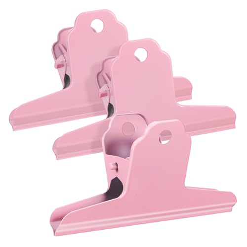HOMSFOU 3 Stück Dateiclips Clips Für Snackbeutel Ordnerklammern Extra Groß Mini-bulldoggen-clips Schreibwaren Papierklemme Büroklammern Chip-clips Bürozubehör Metall Rosa von HOMSFOU