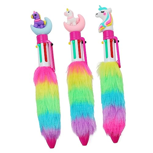 HOMSFOU 3 Stück Einhorn Plüsch Kugelschreiber Bunte Niedliche Druckkugelschreiber für Leicht und Tragbar für Schule und Freizeit Perfektes für Freunde von HOMSFOU