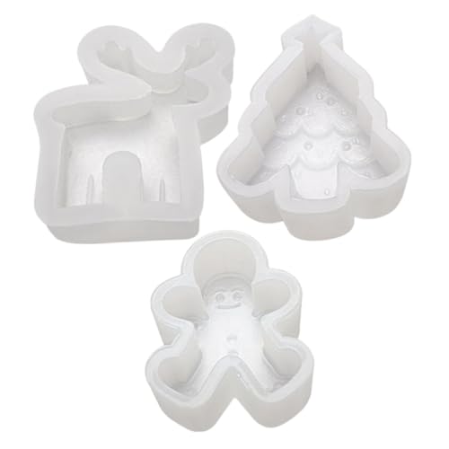HOMSFOU 3 Stück Silikon Kerzenform Weihnachten Diy Duftkerzen Gießform für Weihnachtsbaum Elch und Lebkuchenmann Flexible und Wiederverwendbare Silikonformen für Aromakerzen Herstellen von HOMSFOU