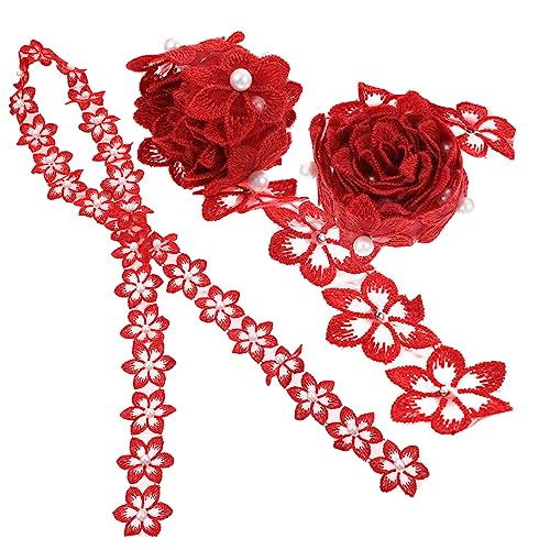 HOMSFOU 3 Stück Wasserlösliche Spitze Stoffspitze Spitze nähen Schnürsenkel Spitzenband Blumen- Spitze zum Nähen Spitzenbesatzband Spitzenbesatz selber machen DIY-Spitze Polyester rot von HOMSFOU