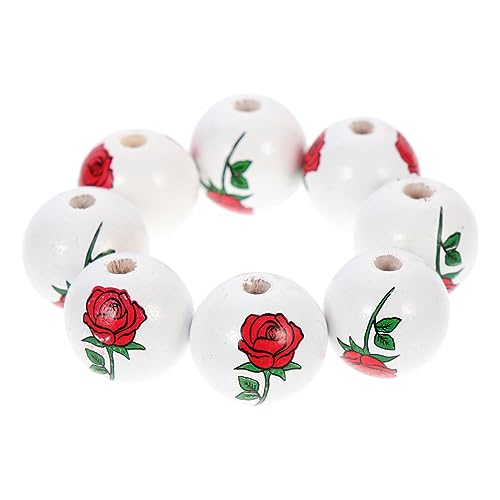 HOMSFOU 30 Stück Holzperlen mit Blumenmuster Bunte Holzperlen für Diy Projekte Bastelbedarf Schmuckherstellung und Dekoration für Armbänder und Girlanden von HOMSFOU