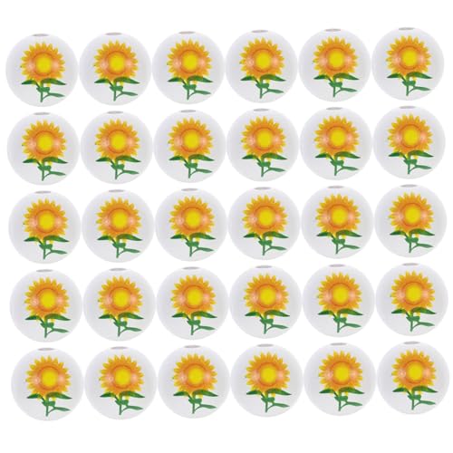 HOMSFOU 30 Stück Holzperlen mit Blumenmustern Bunte Holzperlen für Diy Bastelarbeiten Geeignet für Girlanden und Kreative Projekte von HOMSFOU