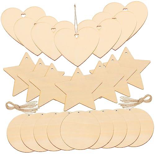 HOMSFOU 30Stücke Naturholzscheiben Leere Holzringe Für DIY Bastelprojekte Unvollendete Hängende Herz Und Sternform Holzaccessoires Für Dekorationen Und von HOMSFOU
