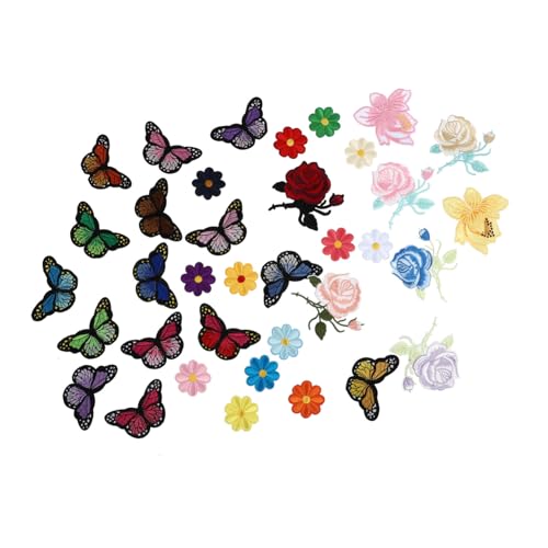 HOMSFOU 36 Stück Blumen und Schmetterling Gestickte Patches Aufbügelbare und Nähbare Applikationen für Kleidung Taschen und Mehr von HOMSFOU