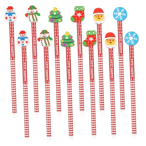 HOMSFOU 36 Stück Teiliges Weihnachtsbleistift Set mit Cartoon Radiergummi Bunte Kinderstifte für Schule und Party Hb Holzbleistifte mit Weihnachtlichen Motiven als und Schulzubehör von HOMSFOU