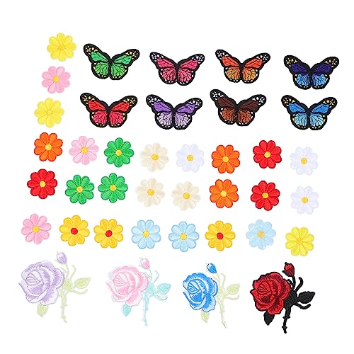 HOMSFOU 39 Stück Teiliges Set Stickerei Flicken Blumen Schmetterlinge Applikationen für Kleidung Diy Handwerk und Dekoration für Jeans Taschen Kleider Hüte und Mehr von HOMSFOU