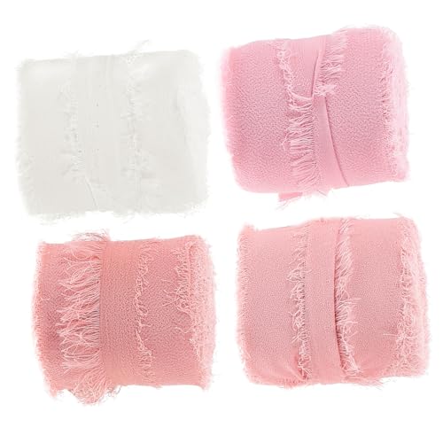 HOMSFOU 4 Rollen Dekoratives Geschenkband Handgerissenes Chiffonband Pastellfarben Milchweiß pro Rolle für Hochzeiten DIY Projekte Partydekoration von HOMSFOU