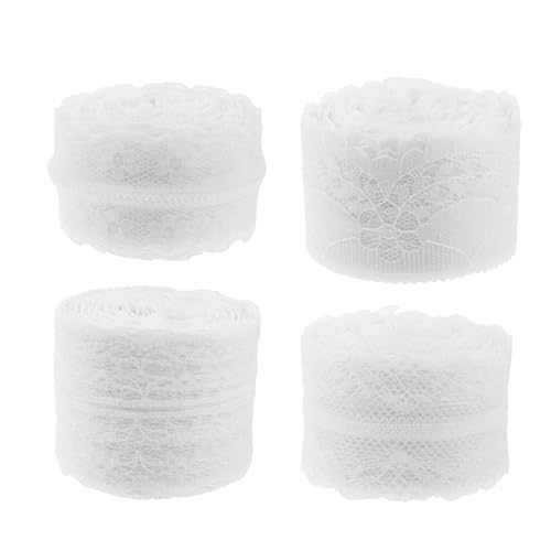 HOMSFOU 4 Rollen Diy Weißes Stickerei Spitzenband Elegantes Dekorationszubehör für Kleidung Geschenkverpackung Haarschmuck und Bastelprojekte von HOMSFOU