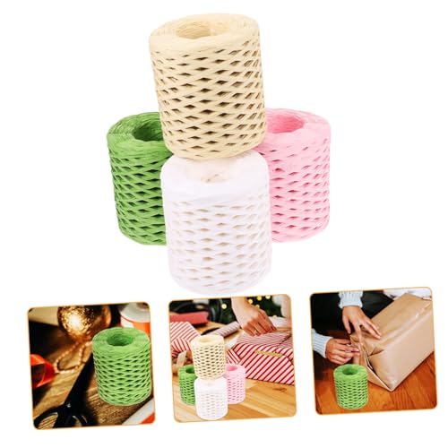 HOMSFOU 4 Rollen Raffia Geschenkband Windweiß Buchweizen Dekoratives Bast für Diy Bastelprojekte Verpackungen und Etiketten Bruchsicher und Weich von HOMSFOU