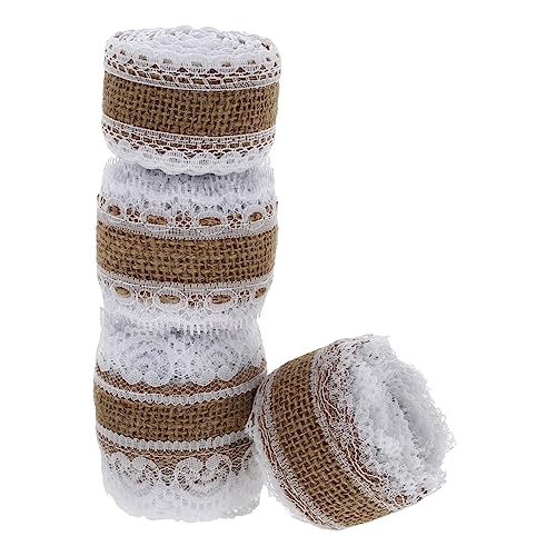HOMSFOU 4 Rollen Teiliges Juteband Spitzen Dekoband DIY Spitzenbordüre mit Weihnachtlichen Motiven Vielseitig Einsetzbar für Hochzeits und Weihnachtsdekorationen Bequem Zuschneidbar von HOMSFOU