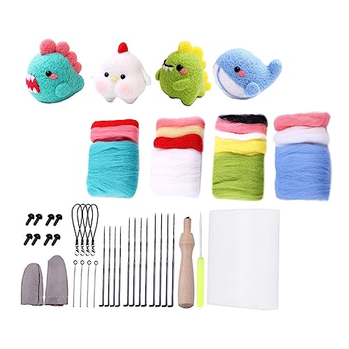 HOMSFOU 4 Satz Nadelfilzset für Anfänger Teiliges Diy Tierpuppen Filzset mit Anleitung Schaumstoffmatte und Filznadeln für Bastelprojekte und Aktivitäten von HOMSFOU