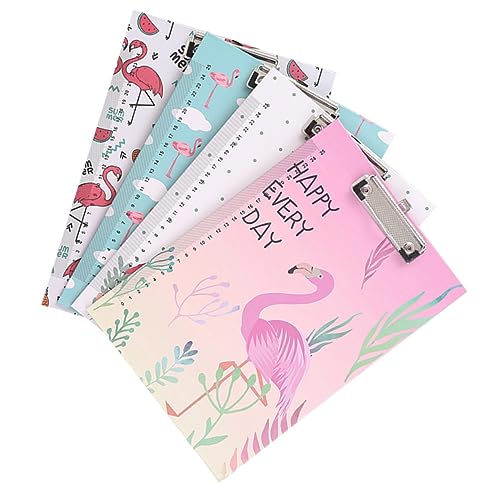 HOMSFOU 4 Stück Flamingo Design Klemmbrett Multifunktionale Dokumentenmappe Tragbares Schreibbrett für Schule Büro und Zuhause Zufällige Muster von HOMSFOU