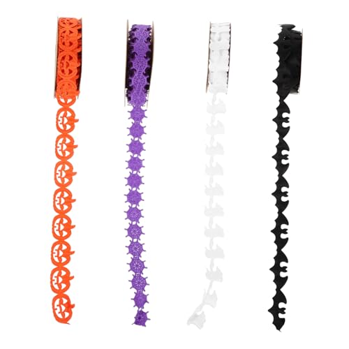 HOMSFOU 4 Stück Halloween Dekorationsband Set mit Kürbis Geist Fledermaus und Spinnennetz Dünnes Geprägtes Bastelband für DIY Kränze Geschenkverpackung und Partydeko Vielseitig für von HOMSFOU
