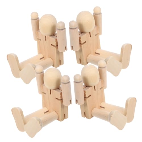 HOMSFOU 4 Stück Holzroboter Dekorative Steckpuppe Gegliederte Holzfiguren Roboterfigur Aus Holz Holzmenschen Zum Basteln Unfertige Holzpflockpuppe Holzfiguren Zum Bemalen Peg-puppen Beige von HOMSFOU