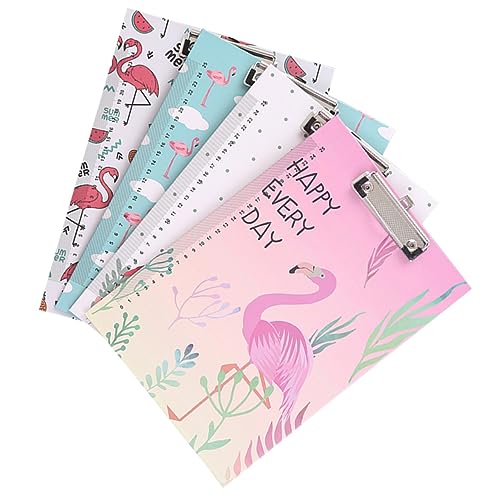 HOMSFOU 4 Stück Klemmbrett mit Flamingo Design Multifunktionales Schreibbrett für Schule Büro und Zuhause Leicht Tragbar zur Aufbewahrung von Dokumenten Zufällige Muster von HOMSFOU