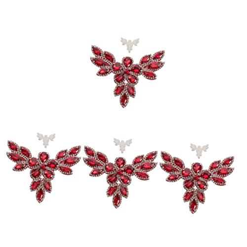 HOMSFOU 4 Stück Schuhblume Aus Strass Patch Klebstoff Stoffflecken Bestickt Jacke Flicken Aufnähen Kleidungsstück Applikation Kleidung Dekoration Strasssteine Rot von HOMSFOU