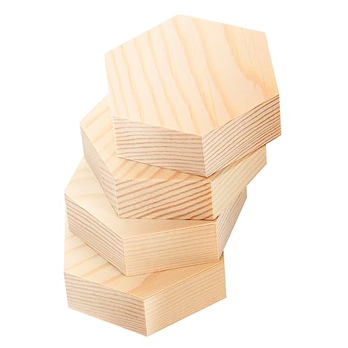 HOMSFOU 4 Stück Sechseckige Holzscheiben Unlackiert Diy Holzstückchen für Bastelprojekte Blanko für Malerei Schnitzen und Dekoration von HOMSFOU