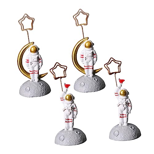 HOMSFOU 4 Stück Teiliges Astronauten Visitenkartenhalter Tischornament aus Harz Kreative Foto und Memo Clip Dekoration für Schreibtisch und Zuhause Farblich Zufällig von HOMSFOU