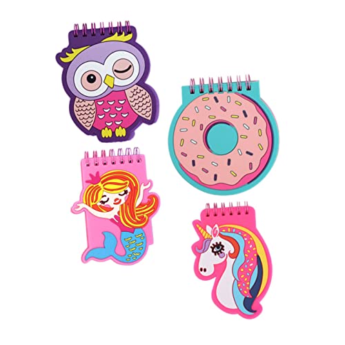 HOMSFOU 4 Stück Teiliges Cartoon Notizbuch mit Coil Bindung PVC Weichgummi Notizblock für Schüler für Kreative Notizen und Planung Eule Donut Einhorn Meerjungfrau von HOMSFOU