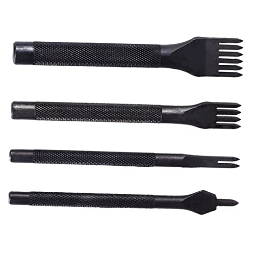 HOMSFOU 4 Stück Teiliges Leder Lochstanzer Set Handwerkzeug für Diy Lederverarbeitung Hochwertige Stahlstiche für Präzise und Mühelose Durchbrüche für Anfänger und Profis von HOMSFOU
