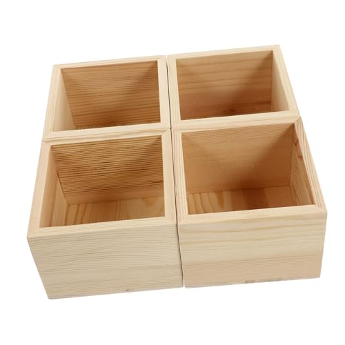 HOMSFOU 4-Teilige Boxen Massives Holz kleine Holzkiste stapelbar Container geteilt Lebensmittellagerbehälter Organisation kleine Holzkisten Speicherbehälter Kleiner Behälter hölzern von HOMSFOU