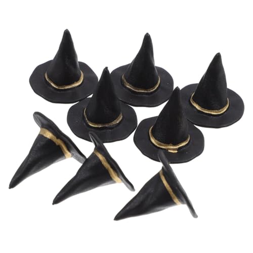 HOMSFOU 40 Stück Mini Schwarze Hexenhüte: Handgemachte Zauberermütze Kunststoff - Halloween Party Favors DIY Zubehör - Winzige Zaubererhüte Für Puppenhauszubehör von HOMSFOU