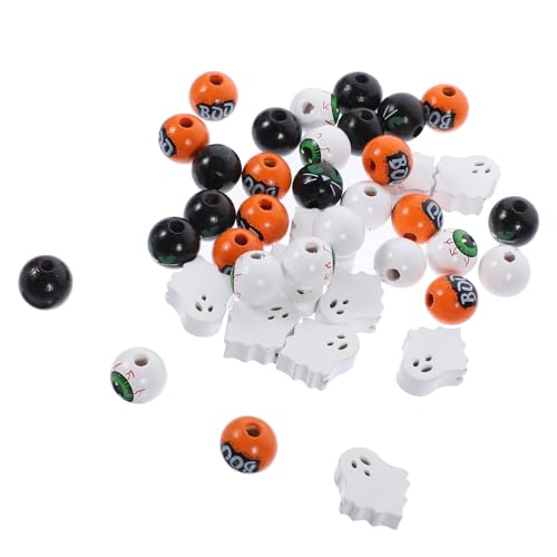 HOMSFOU 40 Stück Teiliges Halloween Holzperlen Bunte Abstandhalter Perlen für Diy Schmuckherstellung Tassel Anhänger Basteln Weißer Grüner Augen Schwarzer Katzen und Oranger Boo Muster von HOMSFOU
