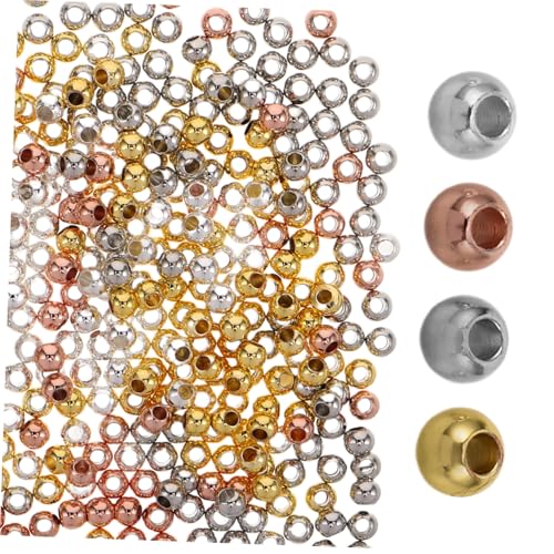 HOMSFOU 400 Stück Runde Metall Spacer Perlen Glatt Lose für Schmuckherstellung Armband Halskette DIY Basteln Mix Gold Weißgold Roségold Silberfarben von HOMSFOU