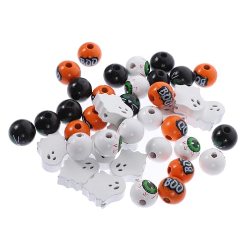 HOMSFOU 40Stücke Halloween Holzperlen mit Bunten Motiven DIY Arbeiten Schmuckherstellung und Dekoration Vielfältige Verwendungsmöglichkeiten für Projekte von HOMSFOU