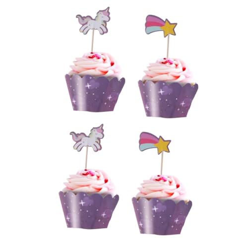 HOMSFOU 48 Stk Pick Cupcakes Deckel Cupcake-Topper party zubehör party accessoires kuchen Einhorn-Topper Pappbecher schmücken Randbereich Zylinder Geschenkpapier von HOMSFOU