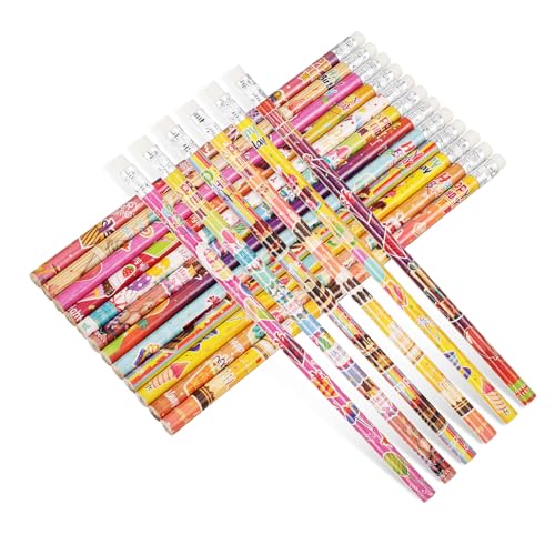 HOMSFOU 48 Stück Buntstifte mit Radiergummi Farbige Geburtstagsbleistifte für Klassenzimmer Belohnungen und Partygeschenke Sicheres Material Langlebig mit Fröhlichen Designs von HOMSFOU