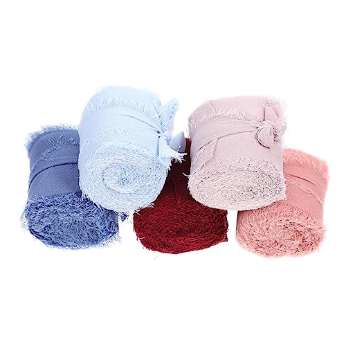 HOMSFOU 5 Rollen Chiffon Garngürtel Dekorationen Floristenbänder Brautfransen Rosa Satin Hochzeitsdekor Party Handgefertigtes Blumenstraußband Blumenstraußband Breites Band von HOMSFOU