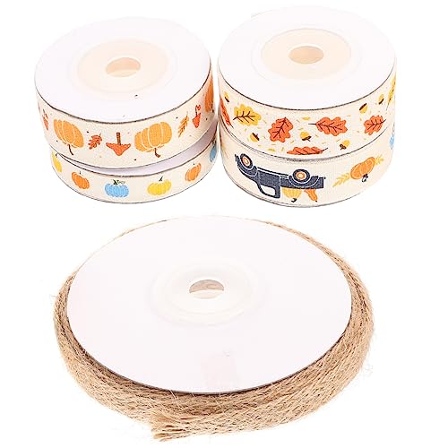 HOMSFOU 5 Rollen Dekorative Geschenkbänder mit Kürbis Druck Cartoon Ribbons für Erntedankfest Dekoration und Bastelprojekte für Kränze und Geschenkverpackungen von HOMSFOU