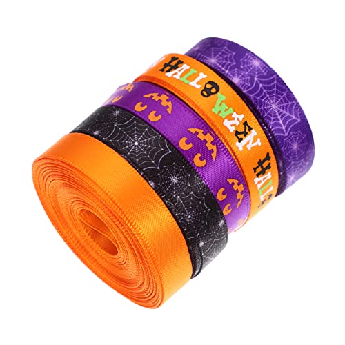 HOMSFOU 5 Rollen Halloween Dekoratives Geschenkband Feines Satinband für Basteln und Geschenkverpackung pro Rolle DIY Material für Kränze Tisch und Partydekoration von HOMSFOU