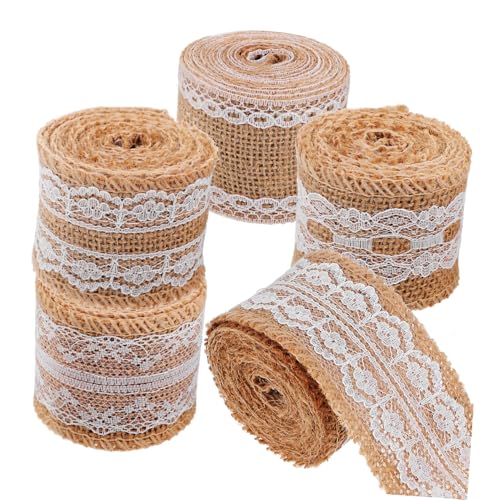 HOMSFOU 5 Rollen Juteband mit Spitze Natur Sackleinen Geschenkband für Weihnachten Hochzeit Dekoration Basteln Vielseitig Robust und Dekorativ HOMSFOU 5 Rollen Juteband mit Spitze Natur Sackleinen Geschenkband für Weihnachten Hochzeit Dekoration Basteln Vielseitig Robust und Dekorativ von HOMSFOU