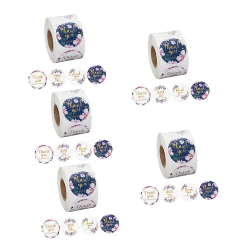 HOMSFOU 5 Rollen Runde Dankeschön Aufkleber Selbstklebende Etiketten für Umschläge und Dekoration Hochwertige Sticker für Handwerk Partys und von HOMSFOU