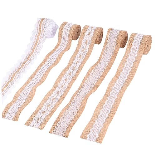 HOMSFOU 5 Rollen Teiliges Jute Spitzenband für Hochzeitsdekoration Handgefertigte Leinenstreifen für Bastelprojekte und Blumenarrangements Langlebig und Retro für Diy HOMSFOU 5 Rollen Teiliges Jute Spitzenband für Hochzeitsdekoration Handgefertigte Leinenstreifen für Bastelprojekte und Blumenarrangements Langlebig und Retro für Diy von HOMSFOU