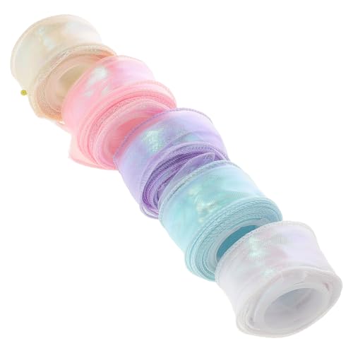 HOMSFOU 5 Rollen Verpackung Band Farbverlaufsbänder Holografisches Band Gradient Chiffon-wickelband Rosa Schleife Basteln Spitzenband Kunsthandwerk Einladung Nylon von HOMSFOU