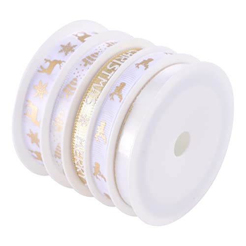 HOMSFOU 5 Rollen Weihnachtsband Gedrucktes Dekoband Weiß und Gold Vielseitiges Geschenkband für Verpackung DIY Basteln und Festliche Partydekoration HOMSFOU 5 Rollen Weihnachtsband Gedrucktes Dekoband Weiß und Gold Vielseitiges Geschenkband für Verpackung DIY Basteln und Festliche Partydekoration von HOMSFOU