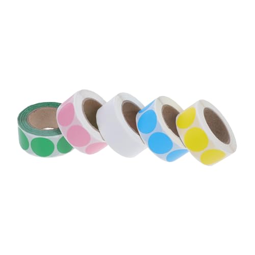 HOMSFOU 5 Rollen selbstklebendes Etikettenpapier Runde Etiketten farbig Größe klebrige Thermoetiketten Aufkleber bunte runde Thermoetiketten winzige Etiketten Thermoselbstklebendes Papier von HOMSFOU