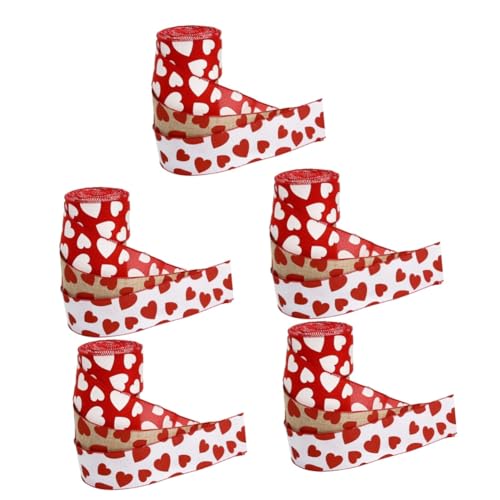 HOMSFOU 5 Sätze Liebesband Bänder Zum Basteln Draht Herz Wickelband Dekoration Band Mit Rosa Schleife Seide Schleifen Zum Verpacken Dünn Trimmen Banddekor Polyester 3 Rollen * 5 von HOMSFOU