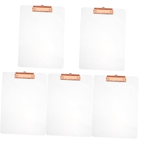 HOMSFOU 5 Stück Acryl Clipboard Transparent Schreibunterlage Leicht Tragbar Bürobedarf Dokumentenhalter Schüler Schreibbrett Organizer von HOMSFOU