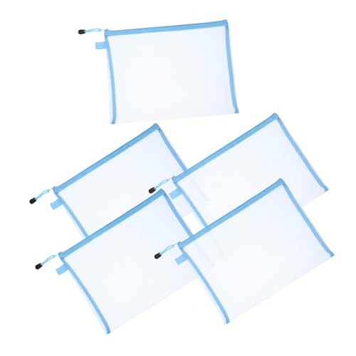 HOMSFOU 5 Stück Aufbewahrungstasche Schreibwaren Aufbewahrungstasche für Dokumente Reißverschlusstasche Netztaschen mit Reißverschluss sichtbare Aktentasche Papierbeutel testen Nylon Blau von HOMSFOU