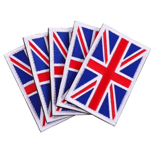 HOMSFOU 5 Stück Handgestickte Union Jack Aufnäher mit Haken Flauschverschluss Robuste Uk Flag Patches für Kleidung Rucksäcke Hüte Vielseitig für DIY Bastelprojekte von HOMSFOU